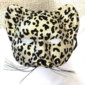 Cesar' Gold Metallic Flocked Black Cat Leopard Mask NWT NOS